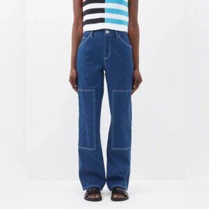 STAUD High Rise Wide Leg Cargo Jeans Painter Pant Size 6 Blue